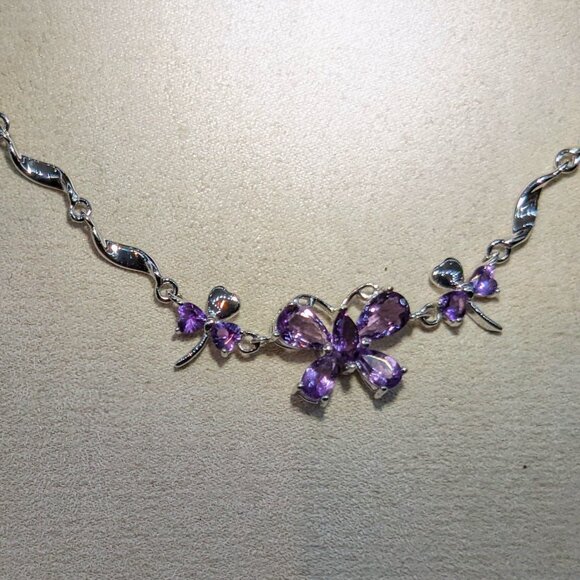 Butterfly Bracelet Sterling Silver and Genuine Amethyst, Purple, Green, Yellow - Picture 2 of 5